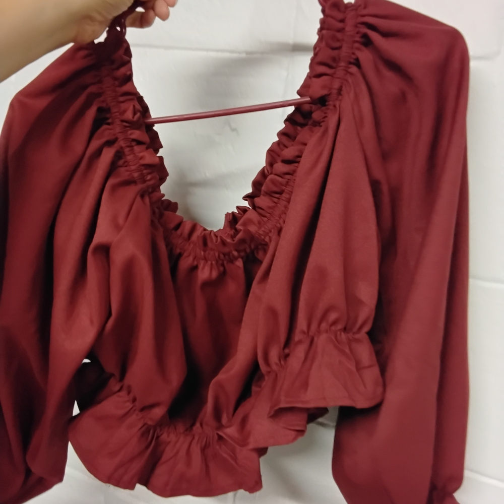 Elegant Ruffled Red Blouse - Picture 2 of 4